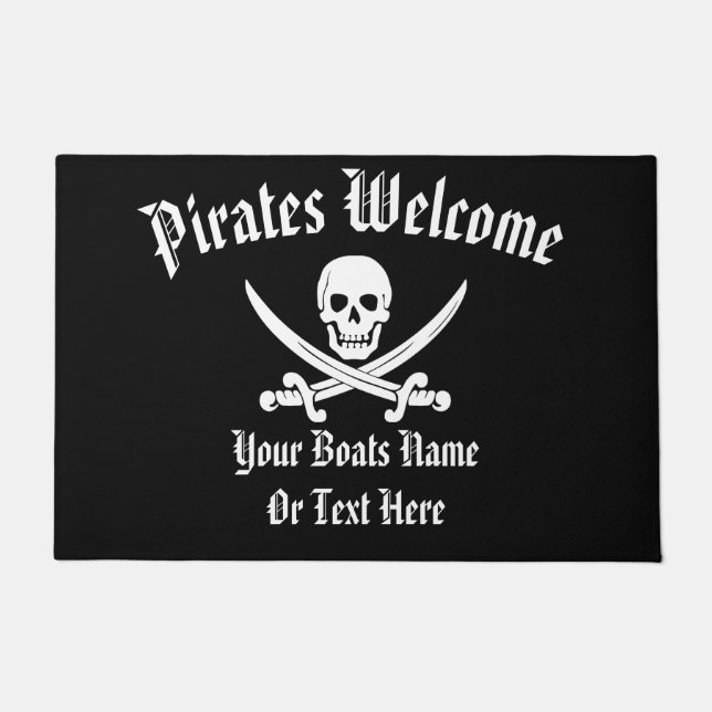 Willkommen an Bord der Piratenboots-Piratenflagge Fußmatte (Vorderseite)