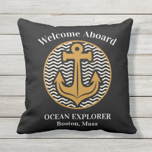 Willkommen an Bord der Schiffe Name Black Anchor Kissen