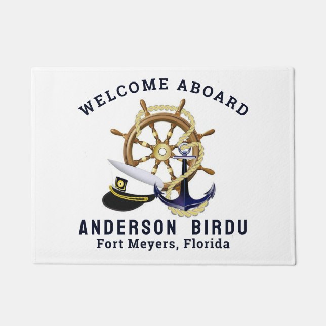 Willkommen an Bord des Bootes Name Anchor Doormat Fußmatte (Vorderseite)