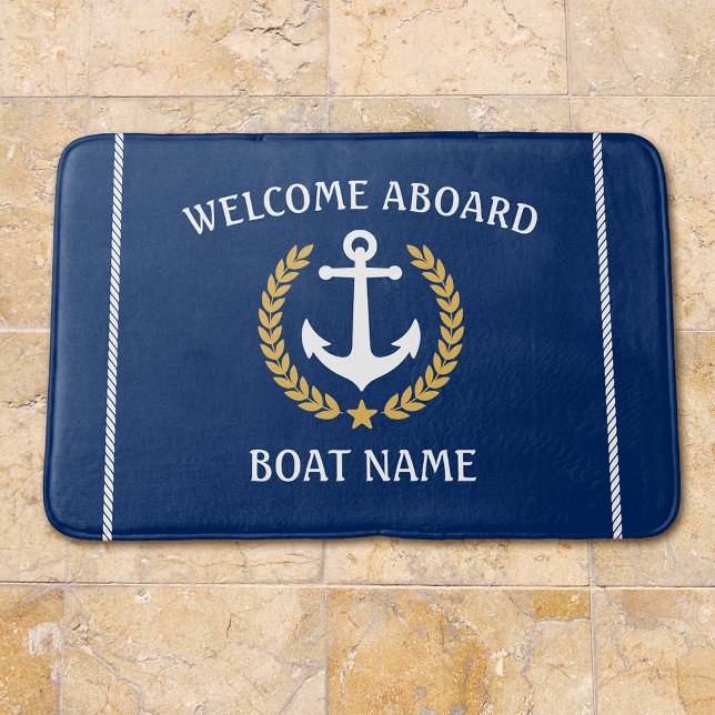 Willkommen an Bord des Bootes Name Anchor Gold Lau Badematte (Several sizes to choose from.)