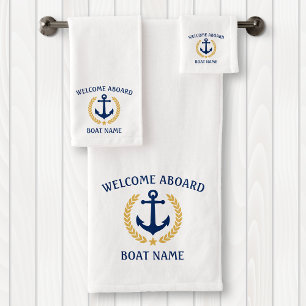 Willkommen an Bord des Bootes Name Anchor Gold Lau Badhandtuch Set