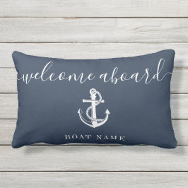 Willkommen an Bord des Bootes Name Anchor Navy Blu Kissen Für Draußen
