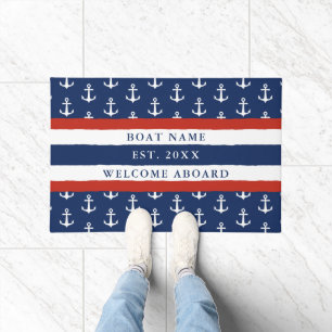 Willkommen an Bord des Bootes Name Nautical Navy B Fußmatte