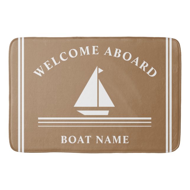 Willkommen an Bord des Nautical Boat Khaki Name Badematte (Vorderseite)