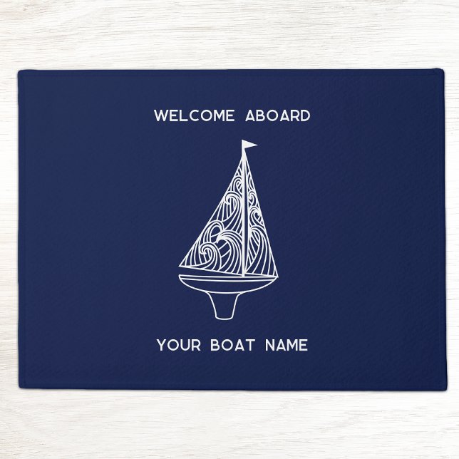 Willkommen an Bord des Segelbootes Name Fußmatte (Welcome aboard your boat name custom text sailing boat or yacht doormat)