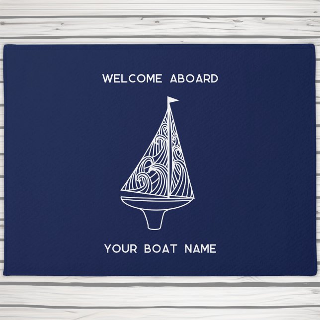 Willkommen an Bord des Segelbootes Name Fußmatte (Welcome aboard your boat name custom text sailing boat or yacht doormat)