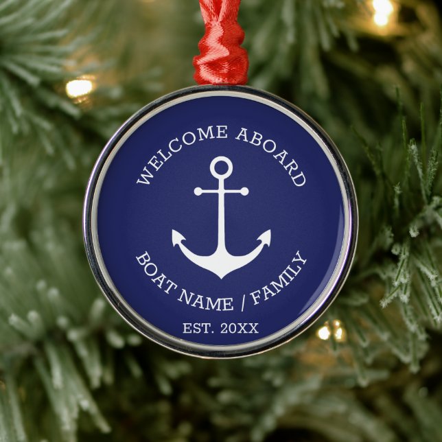 Willkommen an Bord marineblauer nautischer Anker Ornament Aus Metall (Baum)