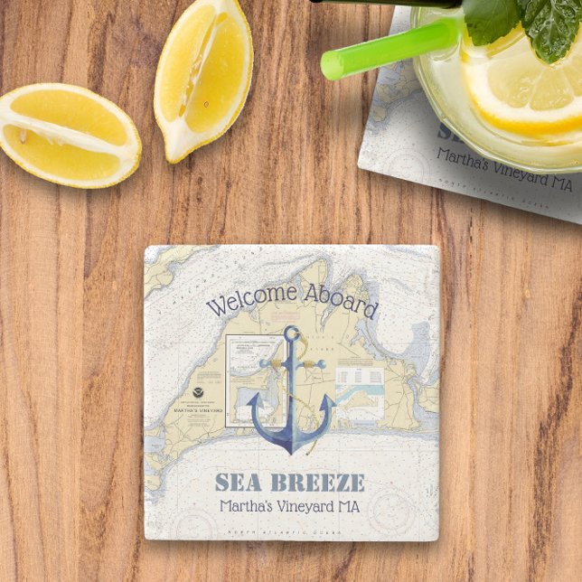 Willkommen an Bord ⚓ Martha's Vineyard Nautical Steinuntersetzer (Welcome Aboard ⚓ Martha's Vineyard Nautical Stone Coaster
)