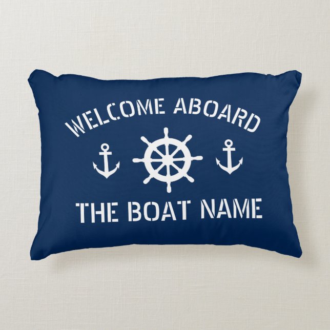 Willkommen an Bord Name nautischer Anker Marine bl Dekokissen (Vorderseite)