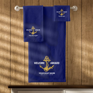 Willkommen an Bord Nautical Navy Blau & Gold Boots Badhandtuch Set