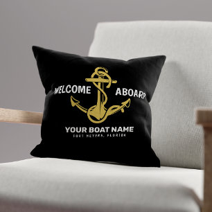 Willkommen an Bord Nautical Schwarz & Gold Bootsna Kissen