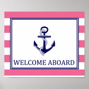 Willkommen an Bord - Zeichen - rosa Marine Nautic Poster