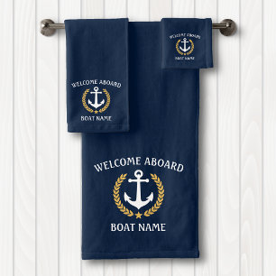 Willkommen auf dem Schiff Name Anchor Gold Laurel  Badhandtuch Set