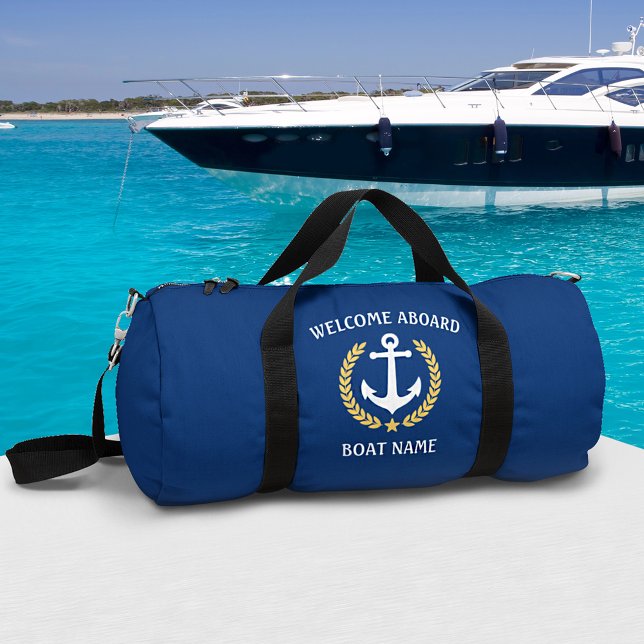Willkommen auf dem Schiff Name Anchor Gold Laurel  Duffle Bag (2 sizes to choose from. Edit to change to any color needed.)