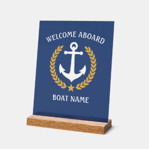 Willkommen auf dem Schiff Name Anchor Laurel Navy  Acrylschild