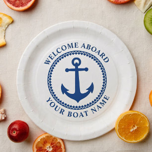 Willkommen auf dem Schiff Name Sea Anchor Blue Whi Pappteller