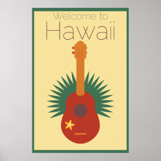 Willkommen auf Hawaii Ukulele Retro Poster