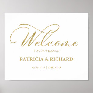 Willkommen auf unserer eleganten Hochzeit mit Gold Poster