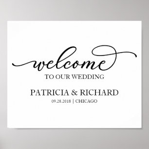Willkommen auf unserer Hochzeit Chic Black Schrift Poster
