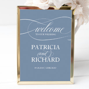Willkommen auf unserer Hochzeit   Dusty Blue Schil Poster