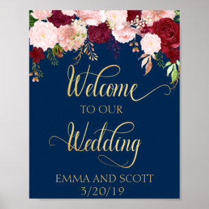 Willkommen auf unserer Hochzeit in Navy, Burgundro Poster