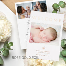 Willkommen Baby 3 Foto Roségold Geburtsanzeige