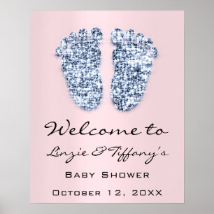 Willkommen Baby Blau  Füße Baby Shower Junge Rosa Poster