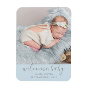 Willkommen, Baby Blue Birth Announcement Foto Magnet