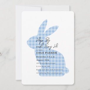 Willkommen Baby Blue Gingham Hase Baby Shower Einladung