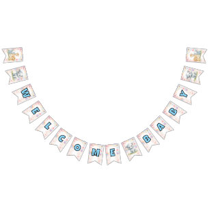 Willkommen Baby Blue Safari-Tiere Baby Shower Wimpelkette