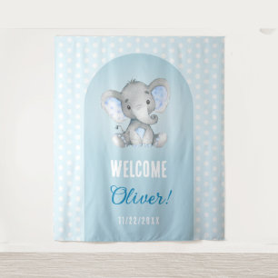 Willkommen Baby Boy Blue Elephant Foto Hintergrund Wandteppich