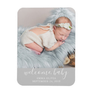 Willkommen, Baby   Graues Birth Announcement Foto Magnet