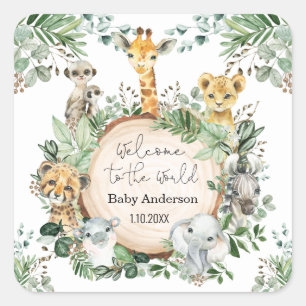 Willkommen Baby Greenery Jungle Animals Favoriten Quadratischer Aufkleber