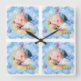 Willkommen Baby-Junge Individuelle Foto-Kaffeetass Quadratische Wanduhr