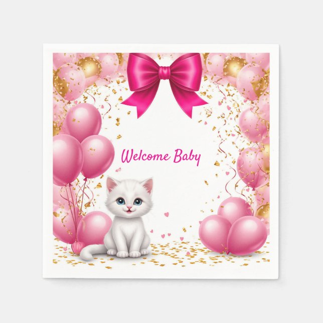 Willkommen Baby-Karten mit kleinen Kätzchen 🐱 Serviette (Vorderseite)