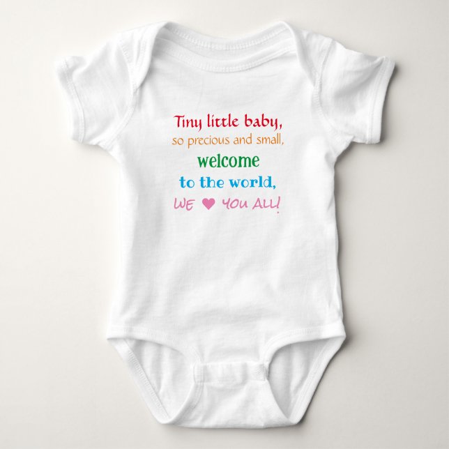 Willkommen Baby One-Piece, Unisex, Rhyme, farbig Strampler (Vorderseite)