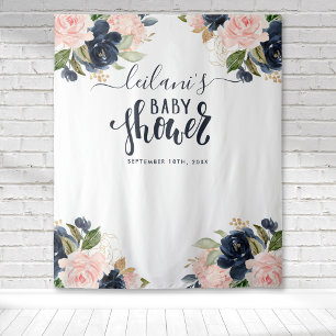 Willkommen Baby Shower Navy Rosa Florales Hintergr Wandteppich
