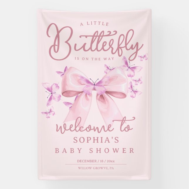 Willkommen Baby Shower Schmetterling Banner (Vertikal)