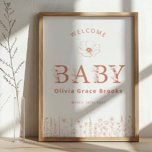 Willkommen Baby Wildflower Baby Shower Terrakotta Poster