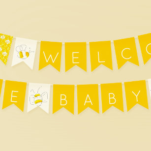 Willkommen Baby Yellow Watercolor Hummeln Wimpelkette