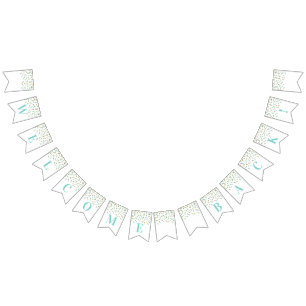 Willkommen Back Banner Türkis Gold Confetti