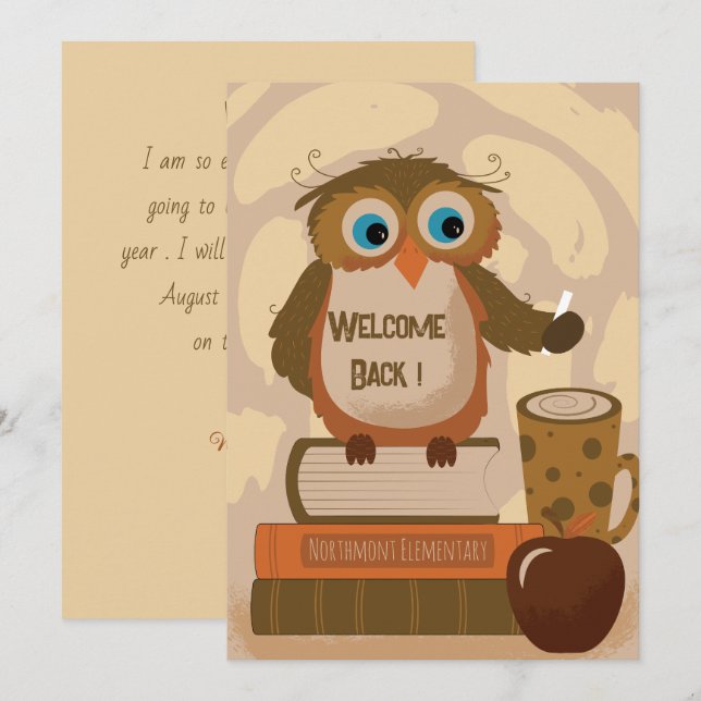 Willkommen Back Brown Owl Teacher Einladung (Vorne/Hinten)