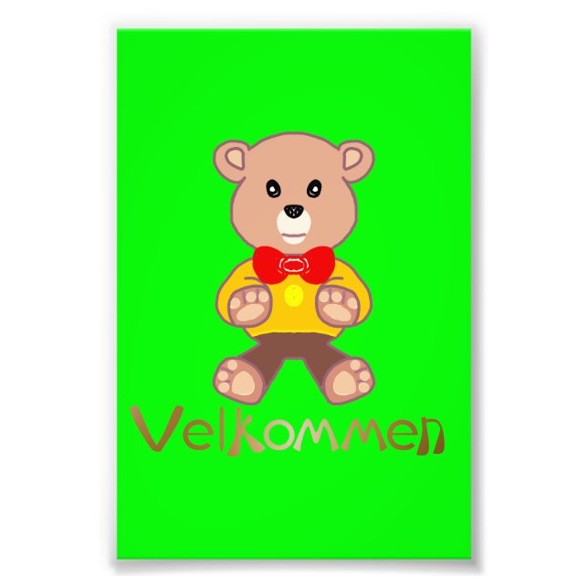 Willkommen Bär Apfel Grün Willkommen   Fotodruck (Vorne)