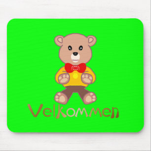 Willkommen Bär Apfel Grün Willkommen Mousepad