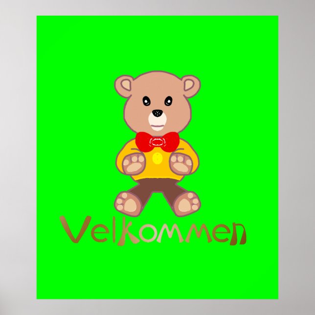 Willkommen Bär Apfel Grün Willkommen   Poster (Vorne)