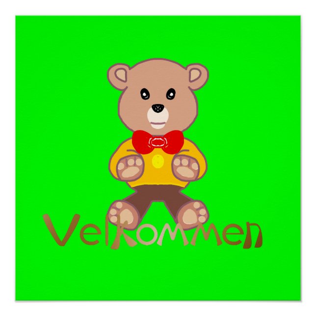 Willkommen Bär Apfel Grün Willkommen   Poster (Vorderseite)