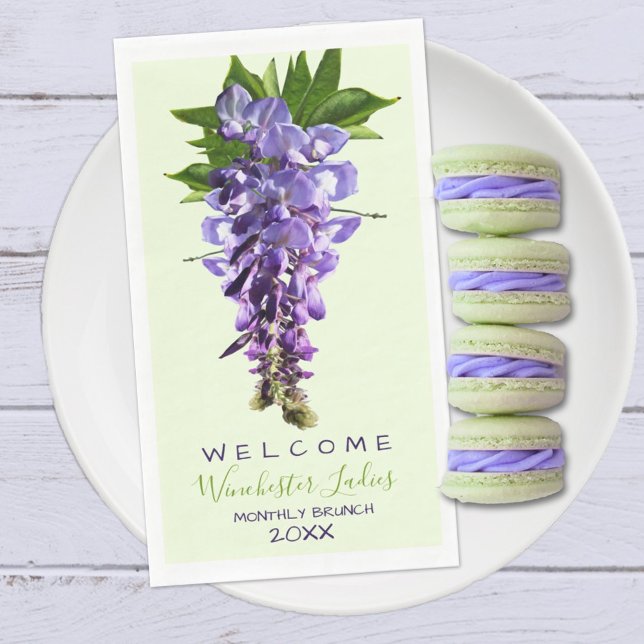 Willkommen Beautiful Wisteria Blume Individuelle N Serviette (Four lines of template text are ready to personalize or remove for your special occasion.)