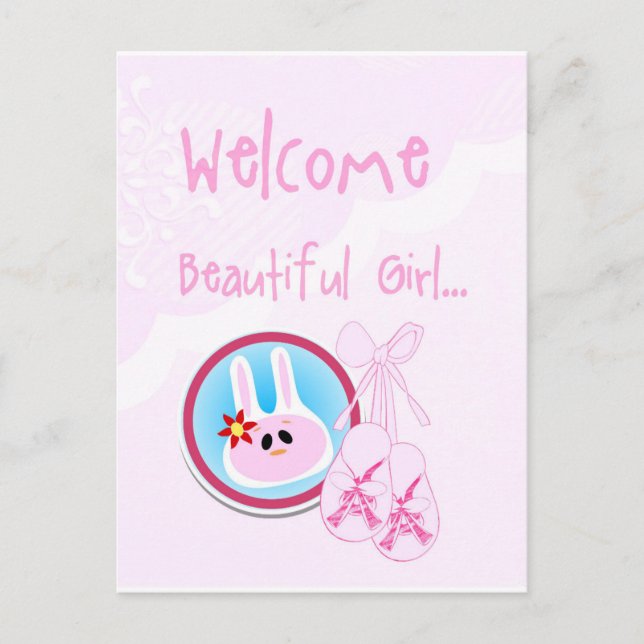 Willkommen Beautify Girl Pink am Weißen Geburtstag Postkarte (Vorderseite)