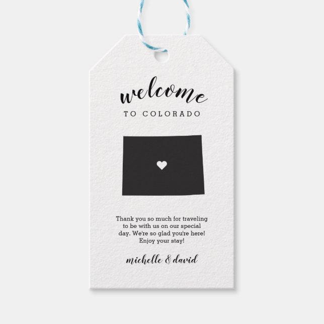 Willkommen bei COLORADO | Kalligraphische Hochzeit Geschenkanhänger (Vorderseite)