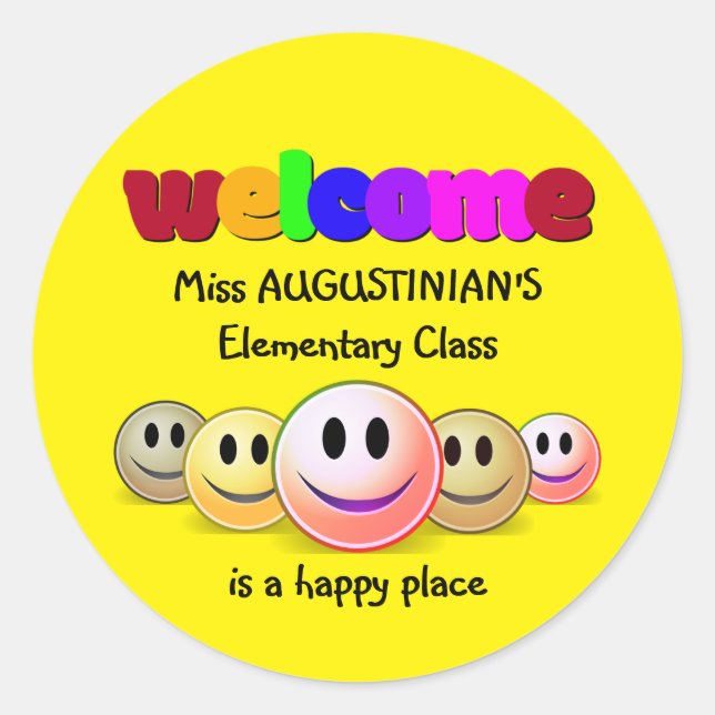 Willkommen bei Custom Yellow Teachers Class Runder Aufkleber (Vorderseite)